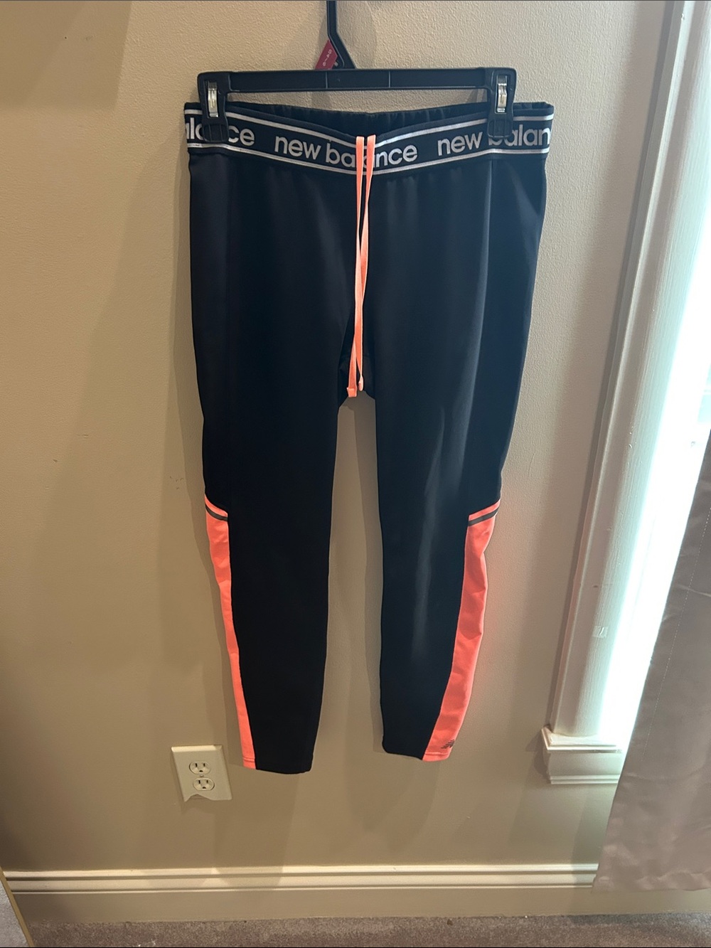 New Balance Black Leggings with Coral Pink Side Panels